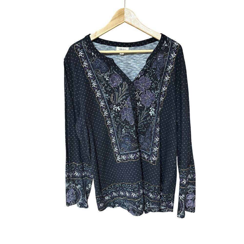 Style & Co Women’s Peasant Boho Paisley Tunic V-Neck Popover Long Sleeve Top‎ 2X
